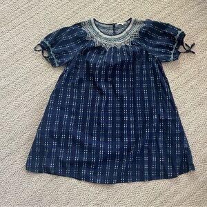 Madewell Embroidered Puff Sleeve Babydoll Dress in Indigo Plaid